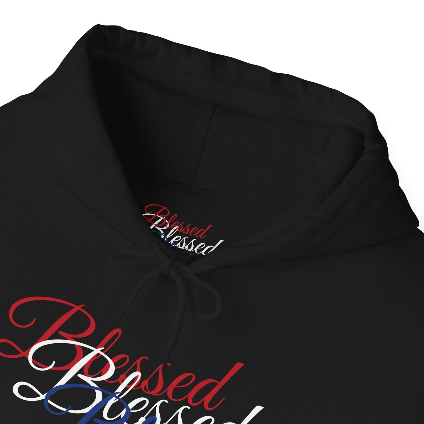 Blessed Hoodie – Patriotic Red, White & Blue Unisex Pullover Sweatshirt with Front & Back Print – Cozy, Positive Vibes Gift