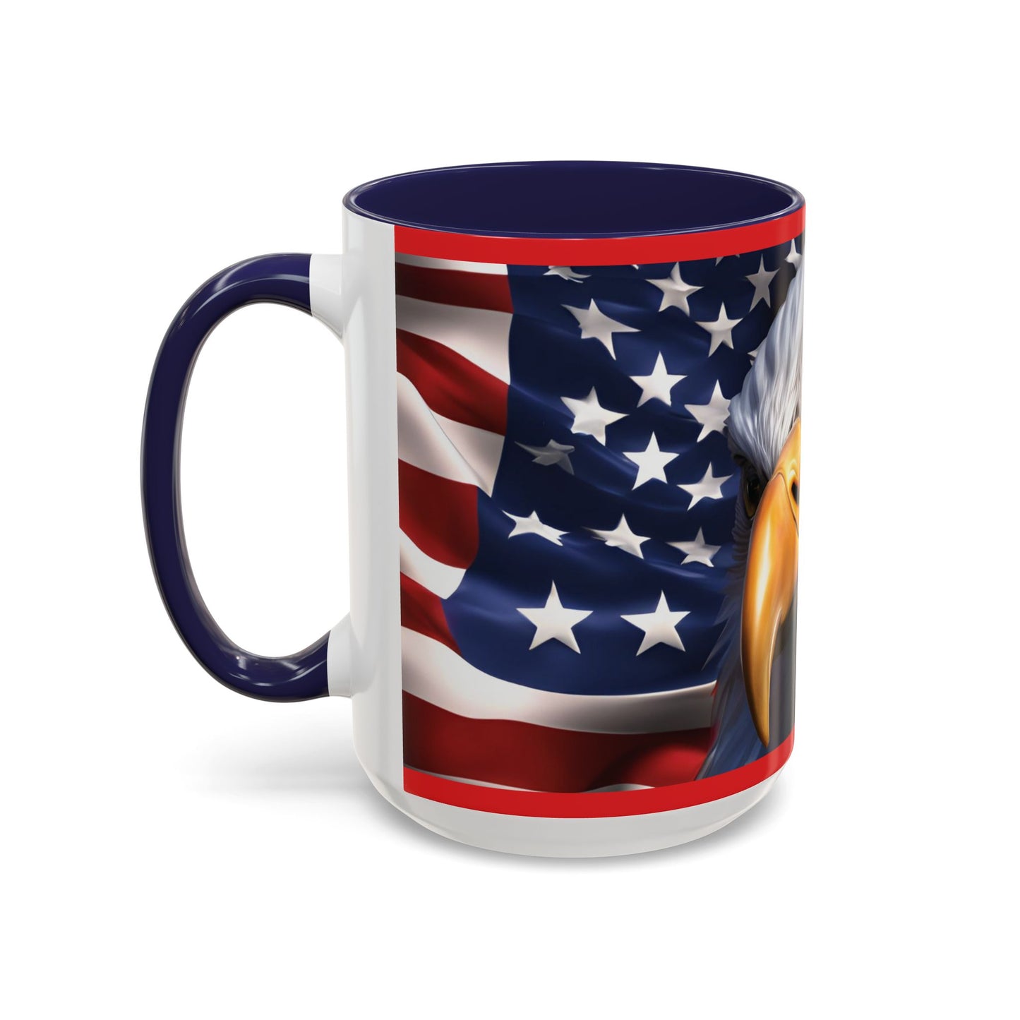Patriotic Bald Eagle Coffee Mug – American Flag Accent Cup for Proud Americans & Veterans (11oz & 15oz, Multiple Colors)