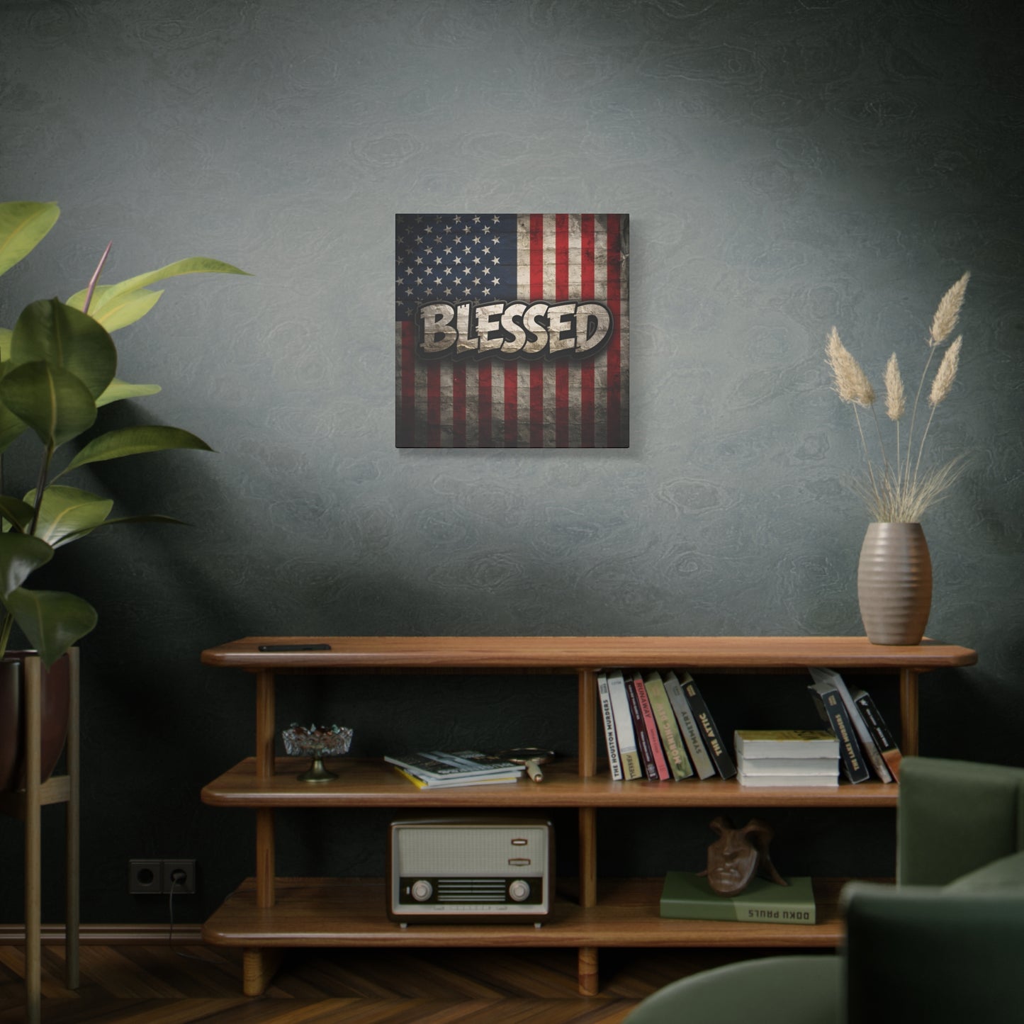 Blessed - Vintage American Flag - Red White & Blue - Canvas Wall Art - Patriotic Home Decor - Inspirational Gift - Rustic Wall Decor - Americana Artwork -
