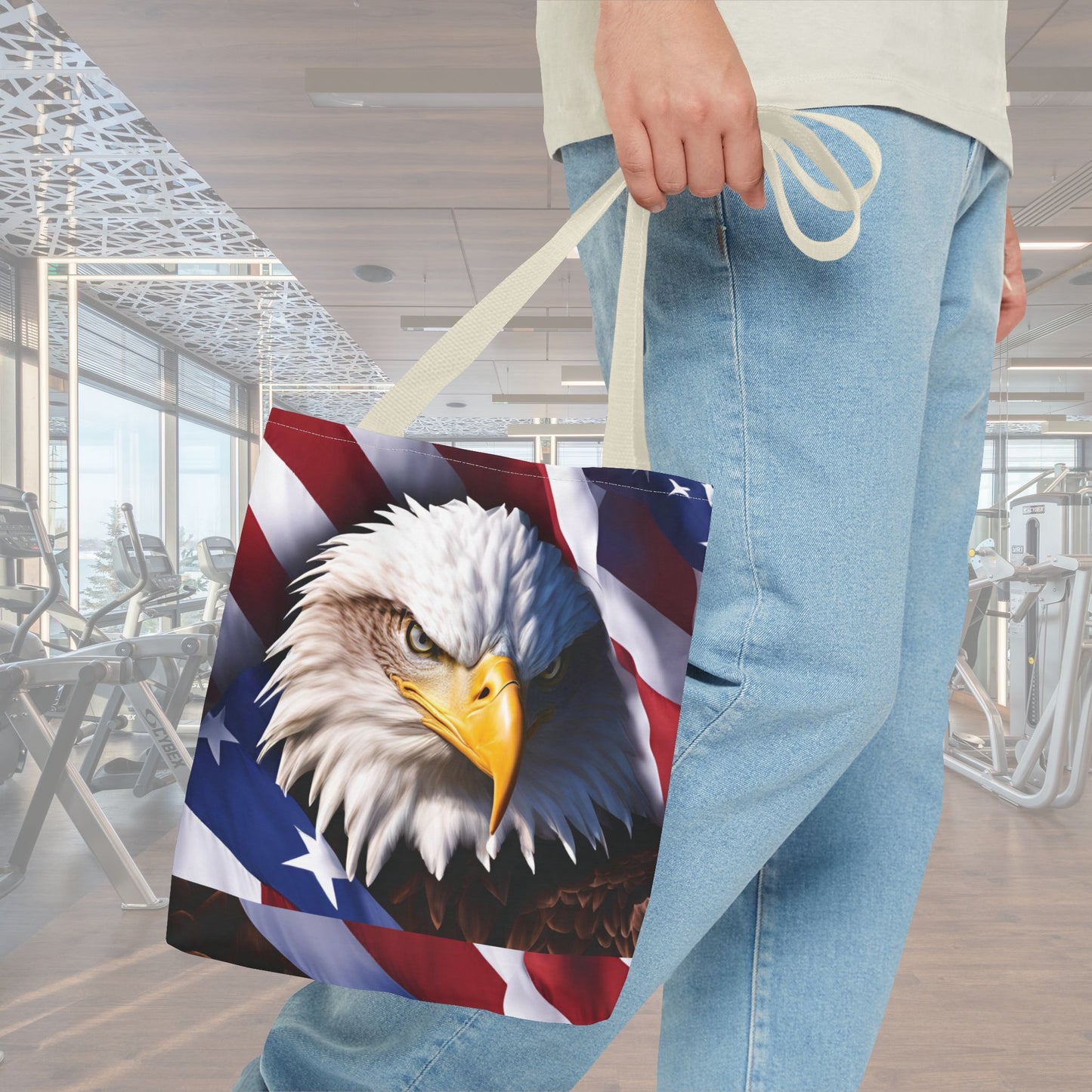 Patriotic Stylish American Flag Bald Eagle Red White & Blue All Over Print Tote Bag
