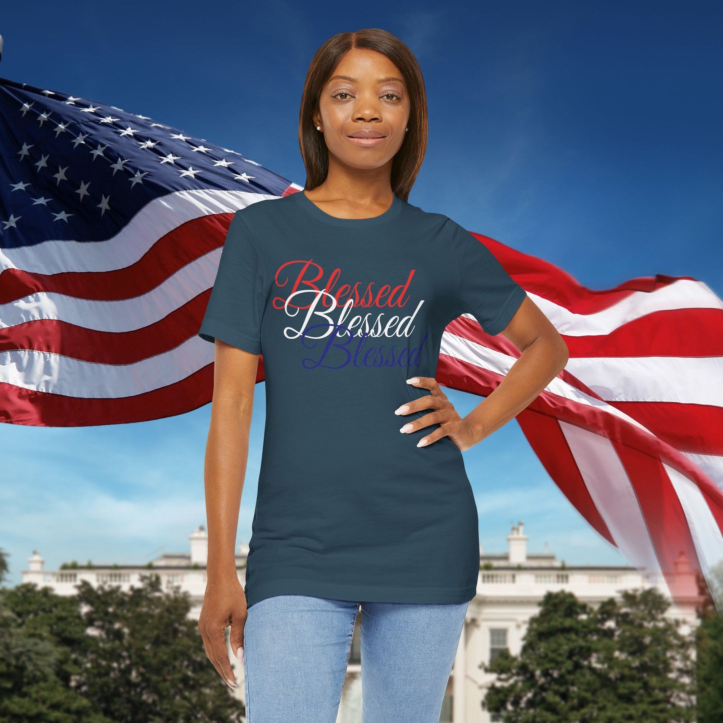 Red White Blue Blessed Design Unisex Tee