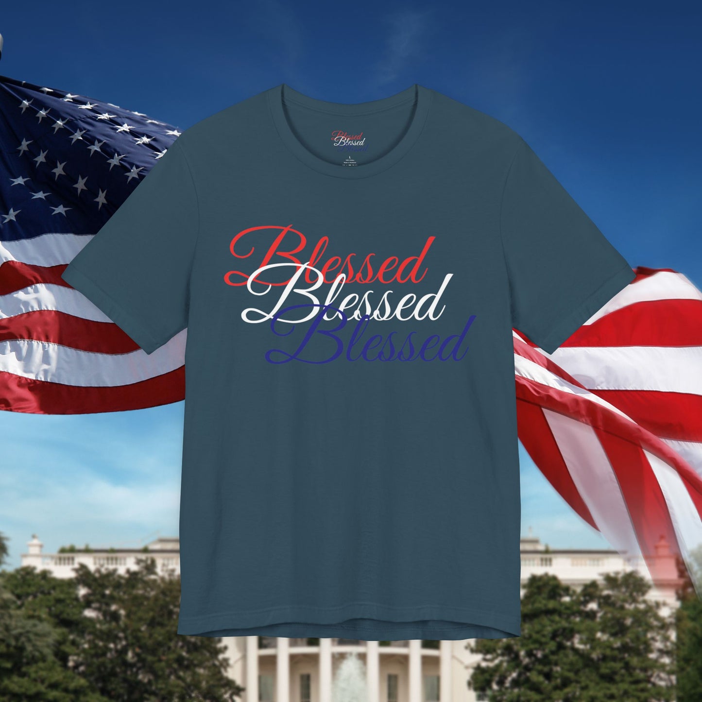 Red White Blue Blessed Design Unisex Tee