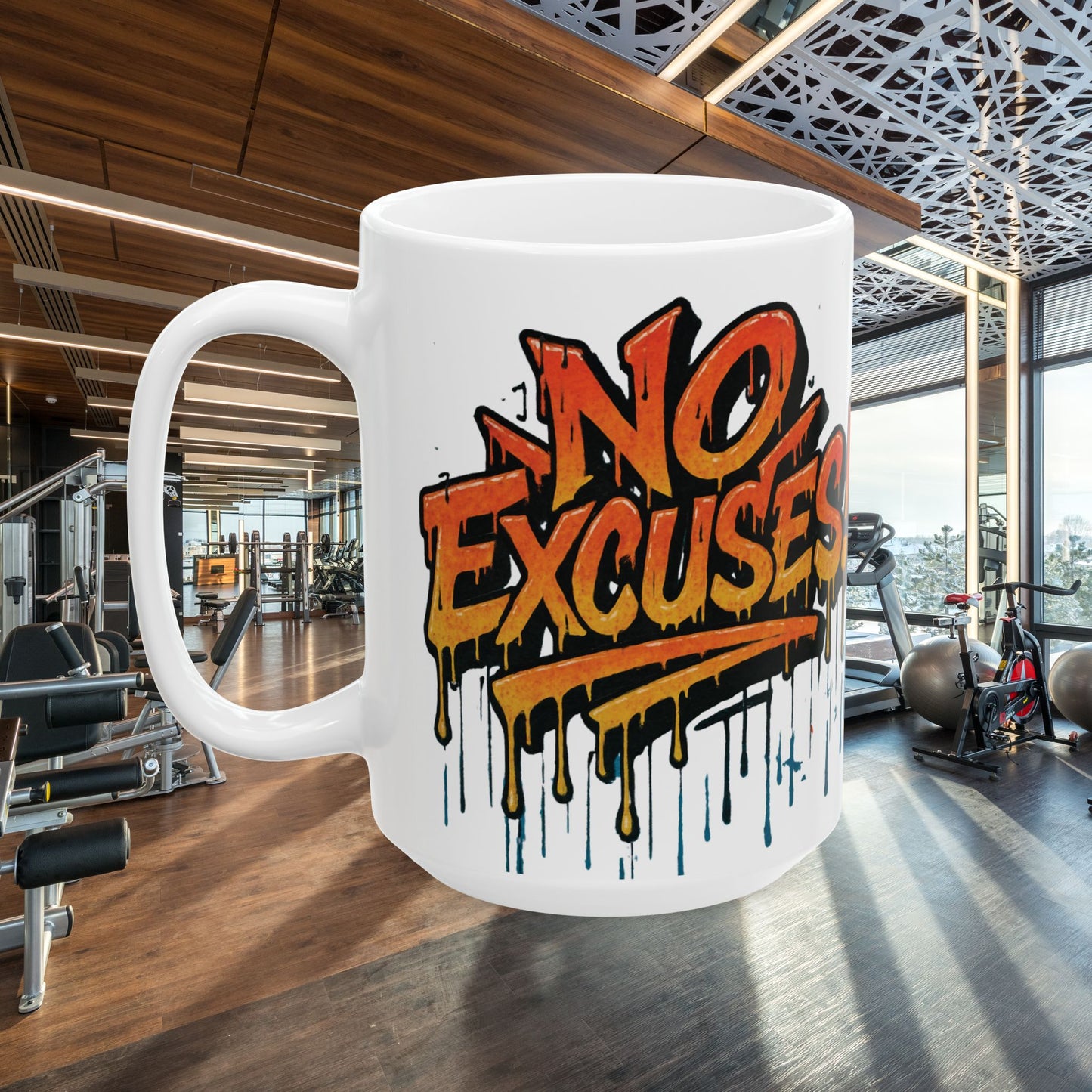 Motivational Ceramic Mug - No Excuses! Coffee Cup for Encouragement, Office Decor, Gift for Friends, Inspirational Tea Mug