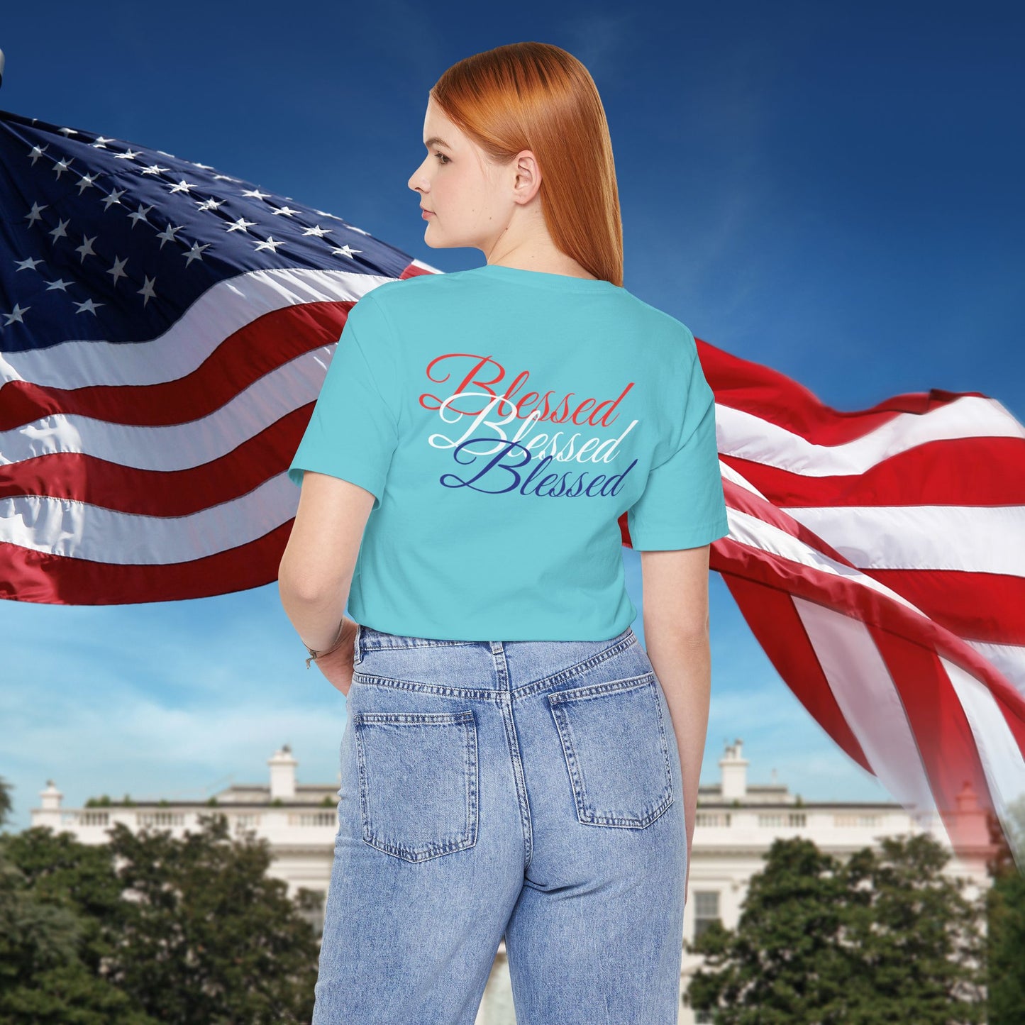 Red White Blue Blessed Design Unisex Tee