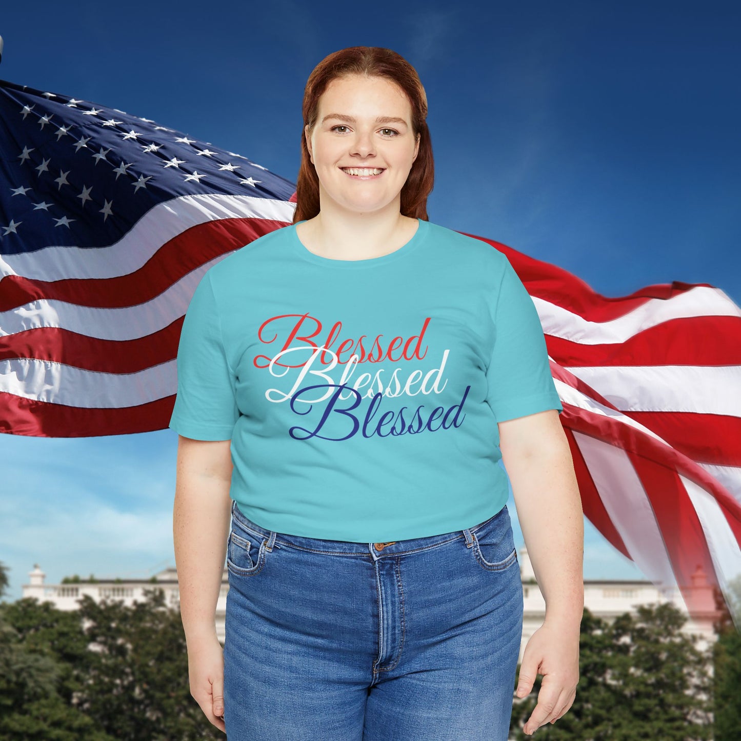 Red White Blue Blessed Design Unisex Tee