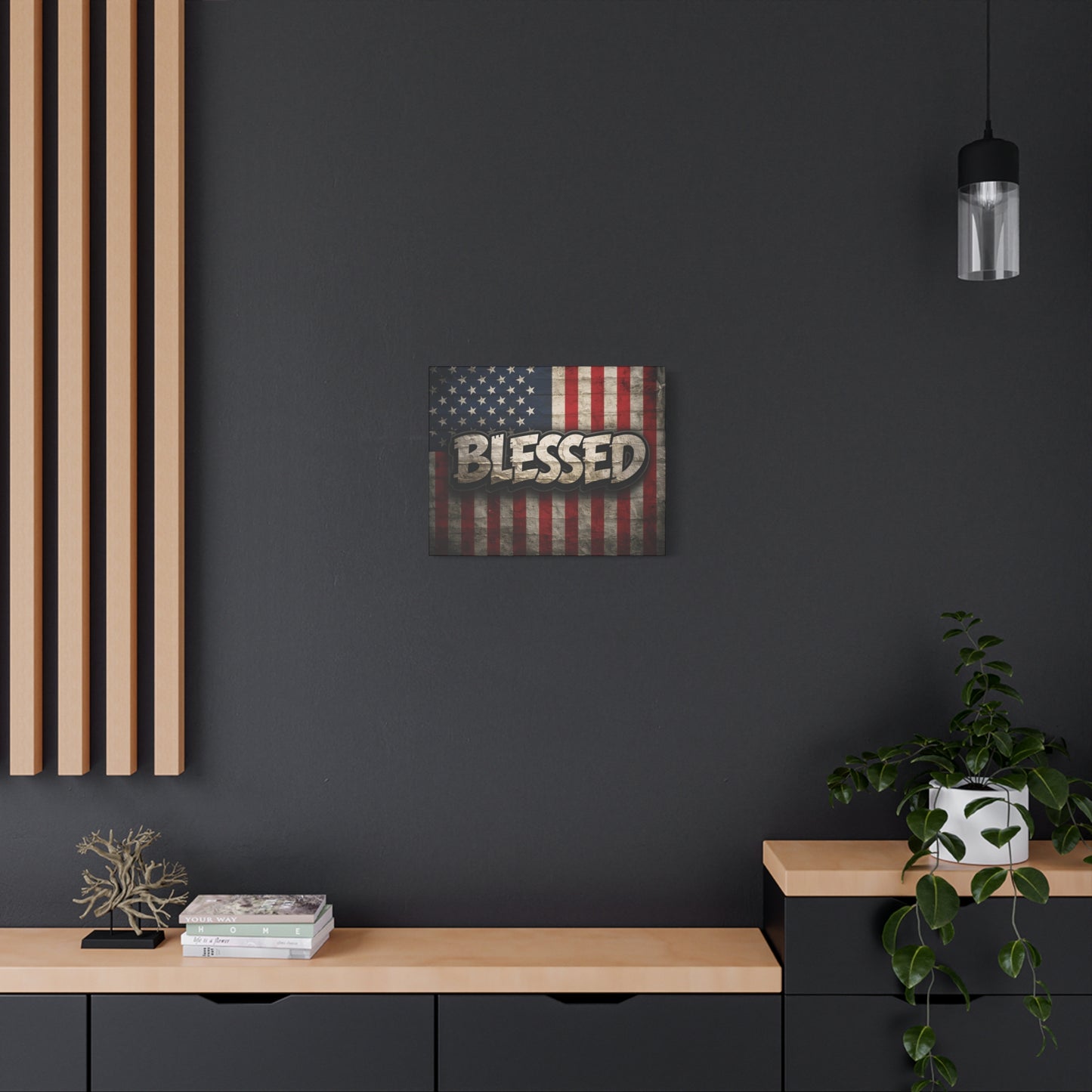 Blessed American Flag Canvas Wall Art, Patriotic Home Decor, Inspirational Gift, Rustic Wall Decor, Americana Artwork