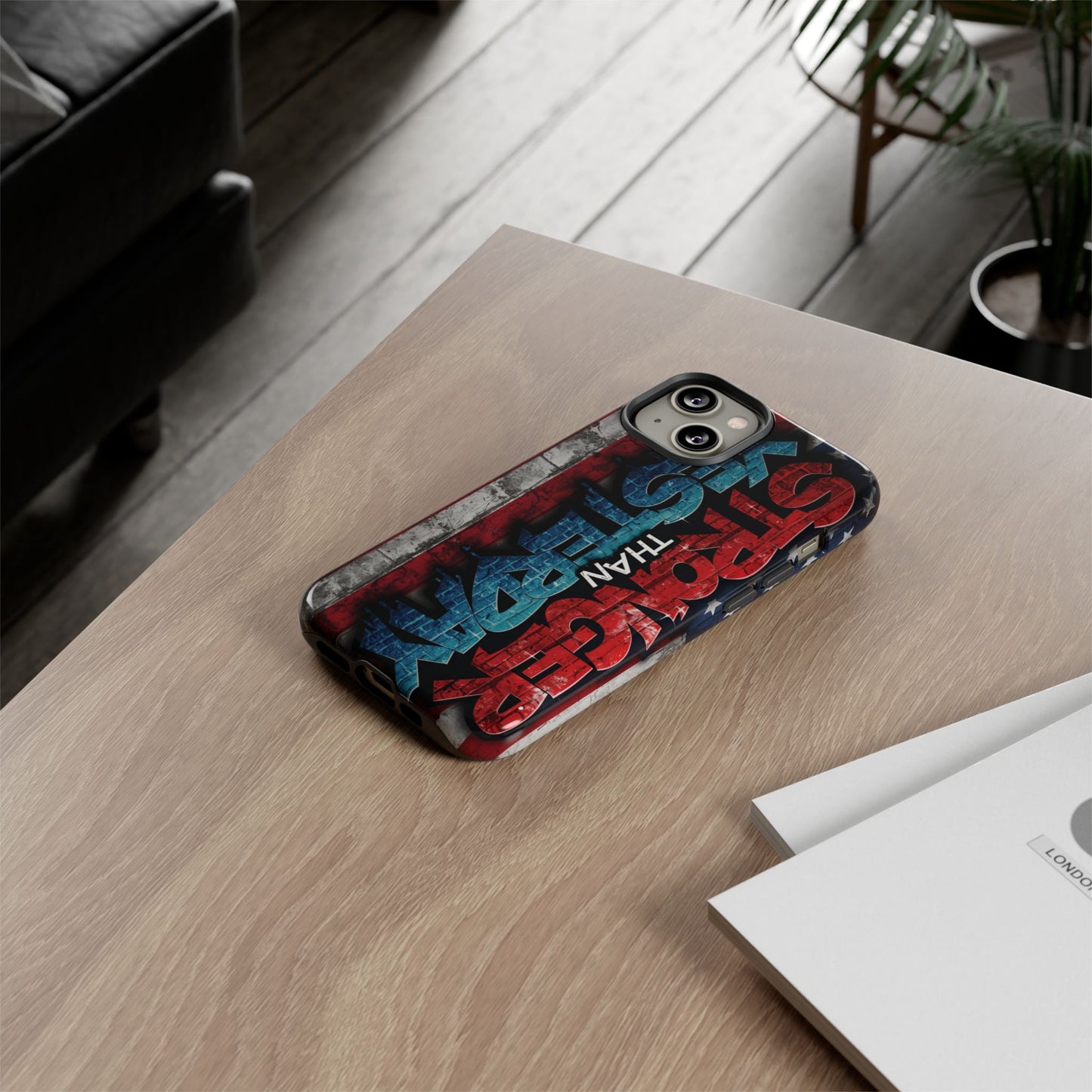 Stronger Than Yesterday Iphone Case, Motivational Phone Cover, USA Flag Design, Gift for Fitness Enthusiasts, Inspirational Phone Accessory