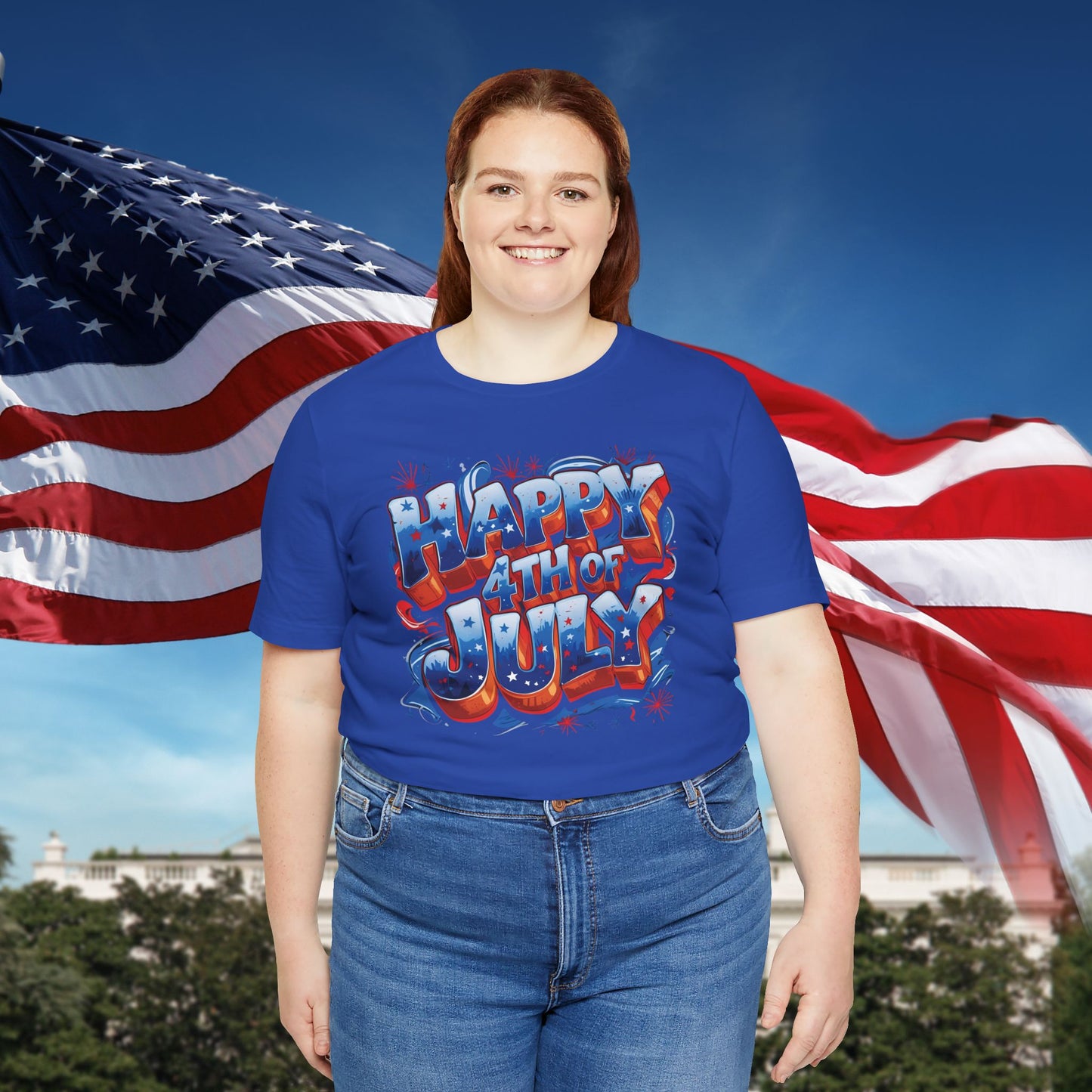 Happy 4th Of July, Print Design T-Shirt, Independence Day, American Flag, Bald Eagle, Red White Blue