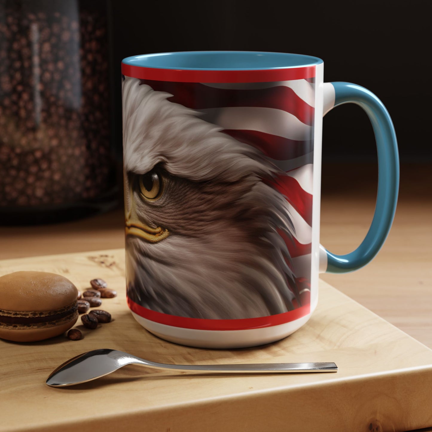 Patriotic Bald Eagle Coffee Mug – American Flag Accent Cup for Proud Americans & Veterans (11oz & 15oz, Multiple Colors)