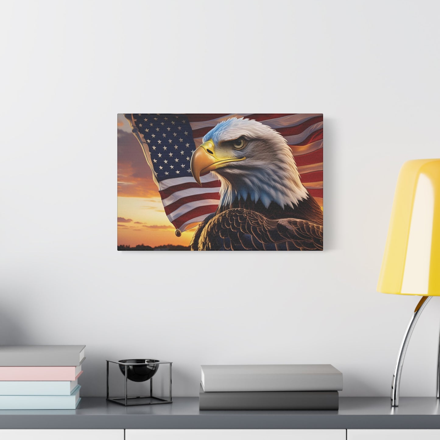Patriotic Red Eagle Canvas Wall Art, Stretched Eagle Art - Red White Blue - American Flag Decor - Veteran's Day Gift - 4th of July Decoration, Home Gallery Wall