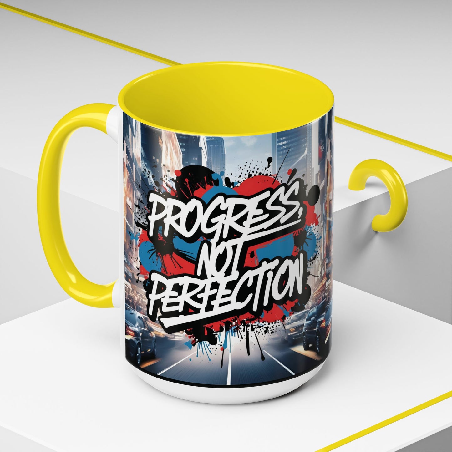 Progress Not Perfection! Graffiti Style Mug - Vibrant Design - 11oz/15oz - 8 Colors