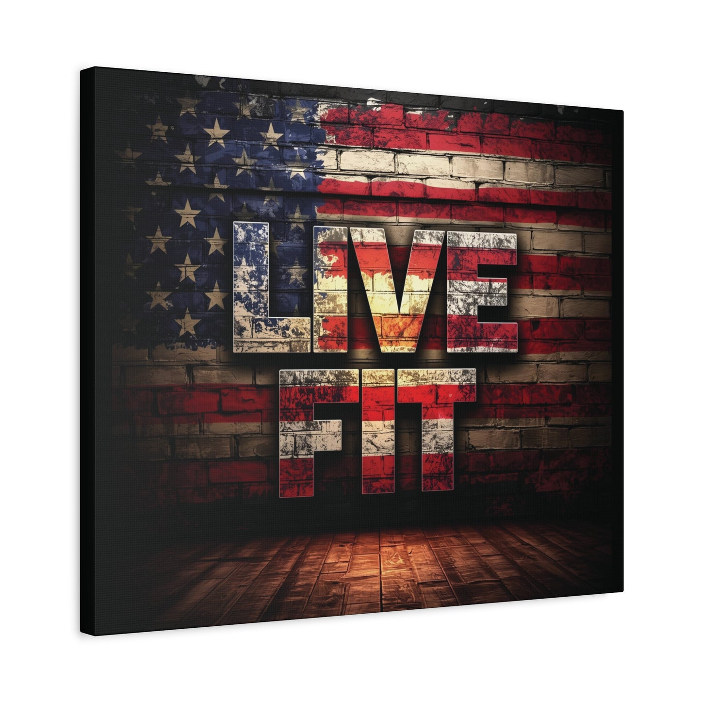 American Pride Canvas Wall Art - Live Fit Decor - Fitness Motivation - Patriotic Gift - USA Flag Artwork - Red White Blue -