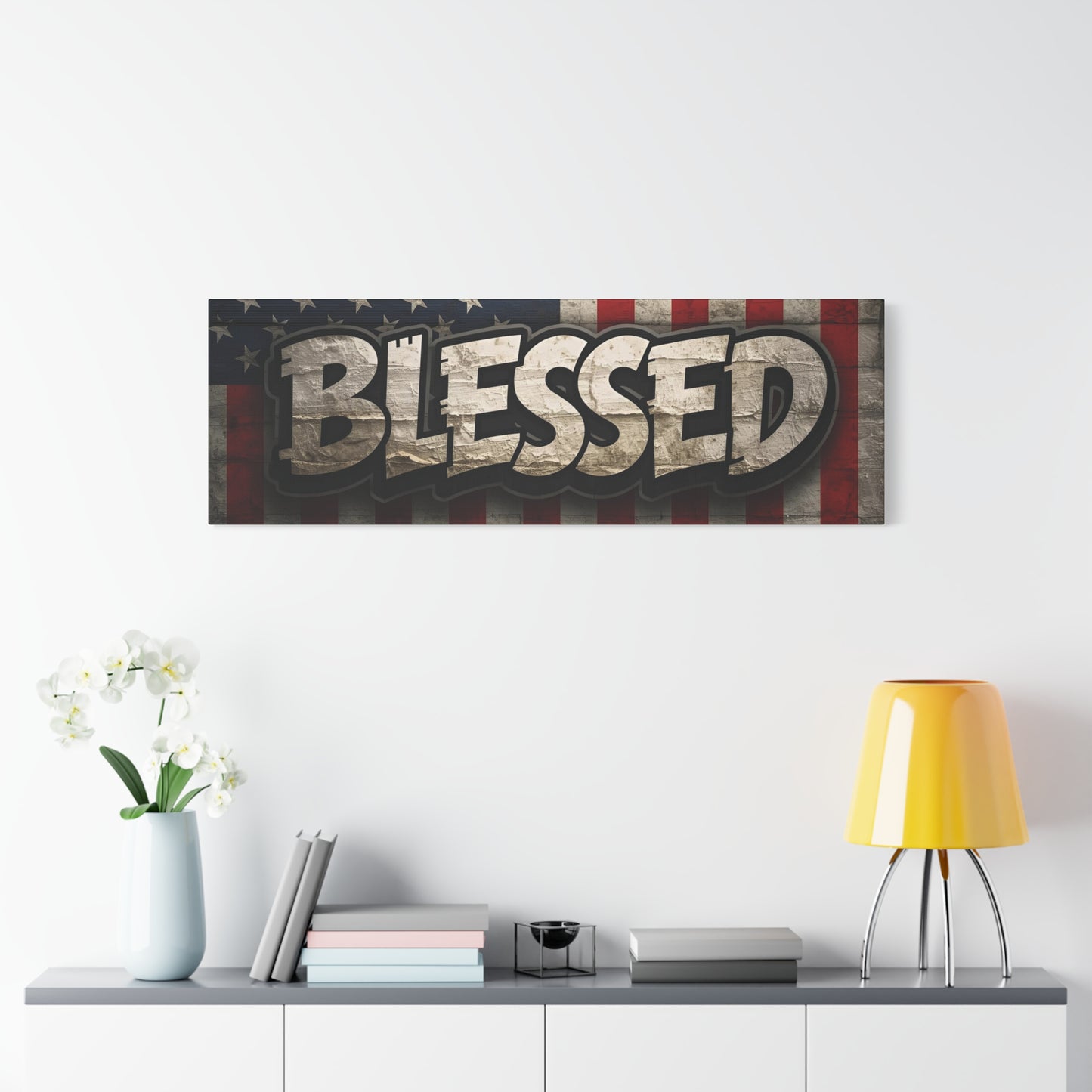 Blessed American Flag Canvas Wall Art, Patriotic Home Decor, Inspirational Gift, Rustic Wall Decor, Americana Artwork