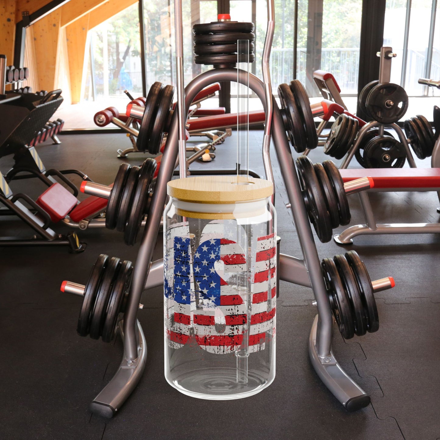 π₯ USA Pride π₯ 16 oz π₯ Clear π₯ Tempered π₯ Sipper Glass π₯Gasket-Push Bamboo Lid π₯