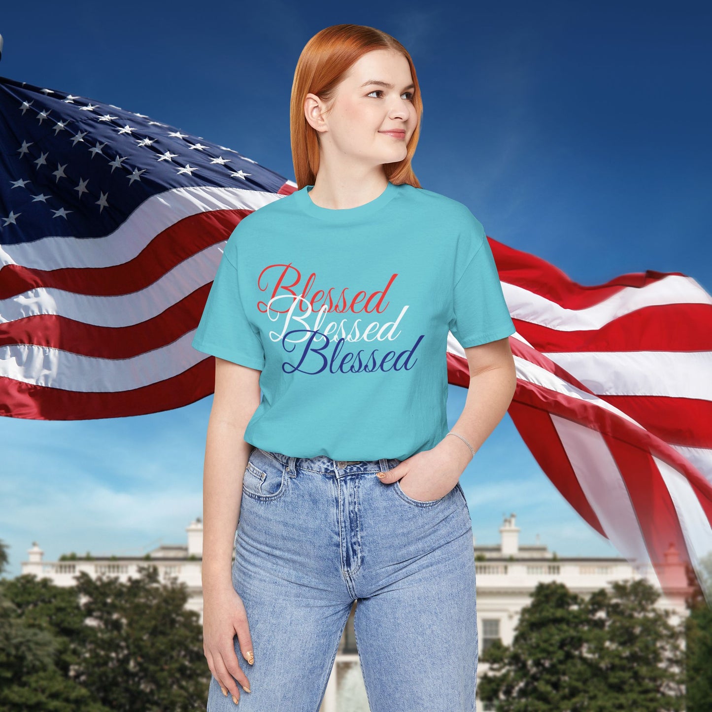 Red White Blue Blessed Design Unisex Tee