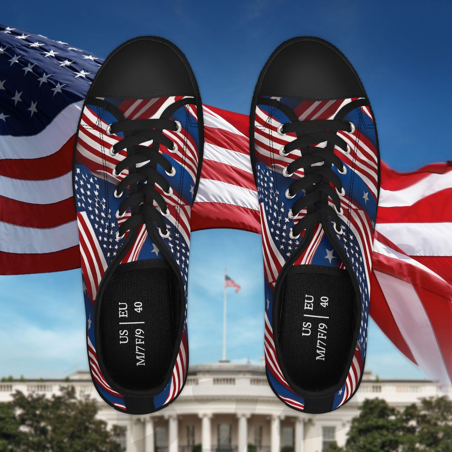 π₯π Patriotic π₯ Women's Low Top Sneakers π₯ Stars & Stripes Design π₯ White Sole & Black Sole to Choose From π₯