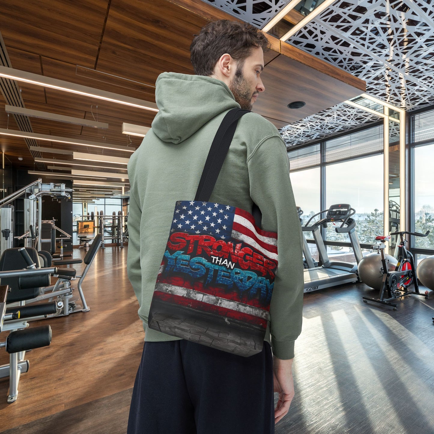 Patriotic Red White Blue Tote Bag - Stronger Than Yesterday - Perfect for Fourth of July, Gym, Beach, Shopping, Gifts