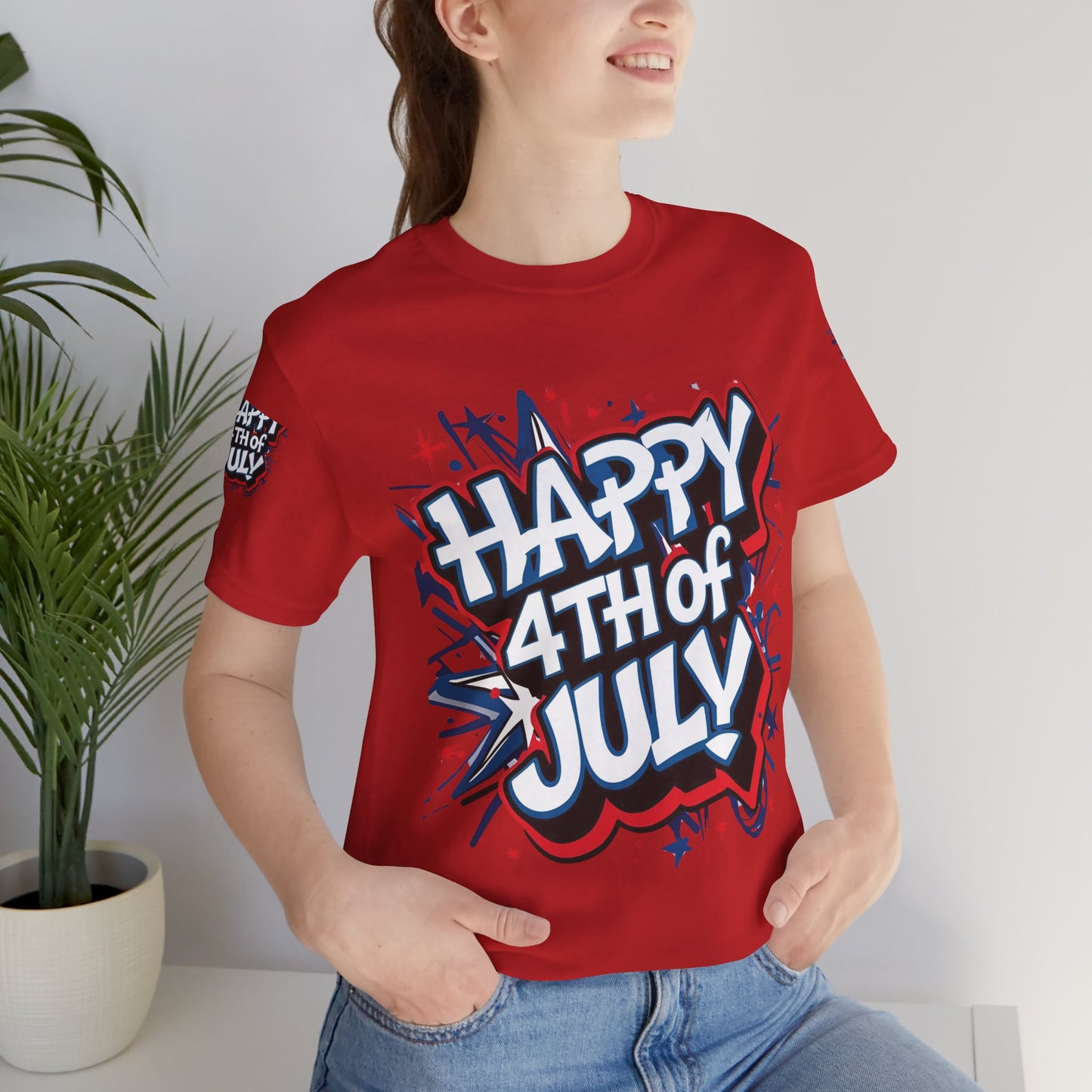 Happy 4th Of July Unisex Jersey Short Sleeve Tee, Independence Day T-Shirt, Patriotic Shirt, Red White Blue Tee, USA Celebration Top