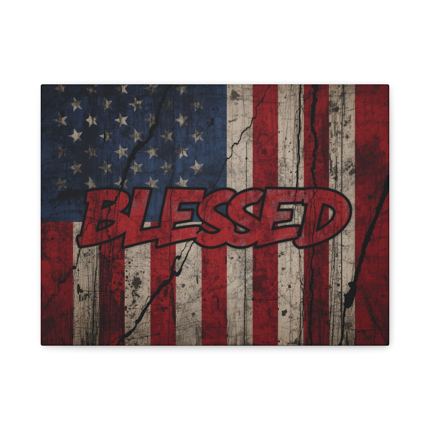 Blessed Patriotic Canvas Wall Art, Americana Decor, Home Wall Decoration, Rustic Flag Artwork, US Flag Decor
