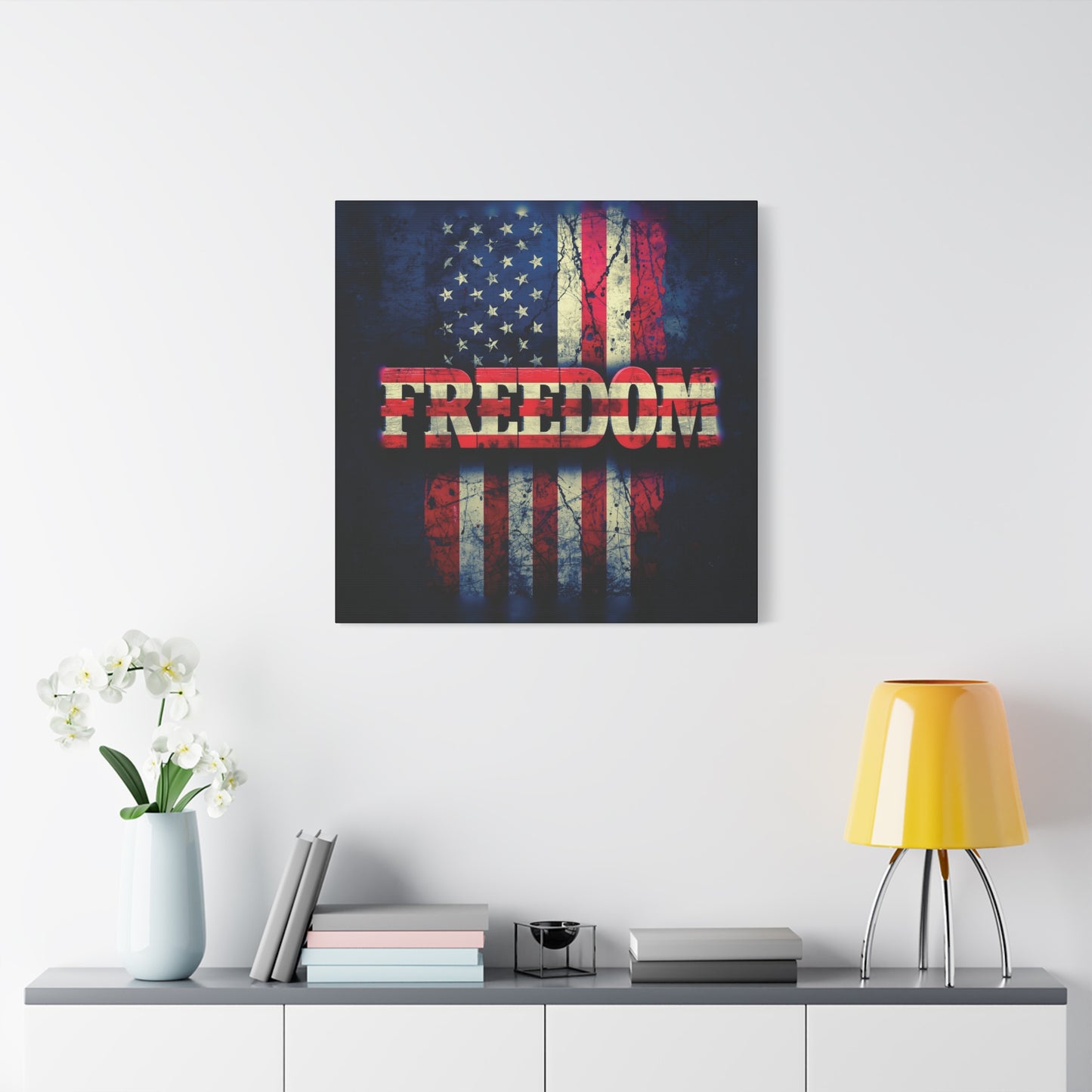 Patriotic Wall Art Print - Freedom Design Canvas Decor - American Flag Red White & Blue Artwork - Christmas Gifts - Independence Day Decoration - Home Gallery Piece -