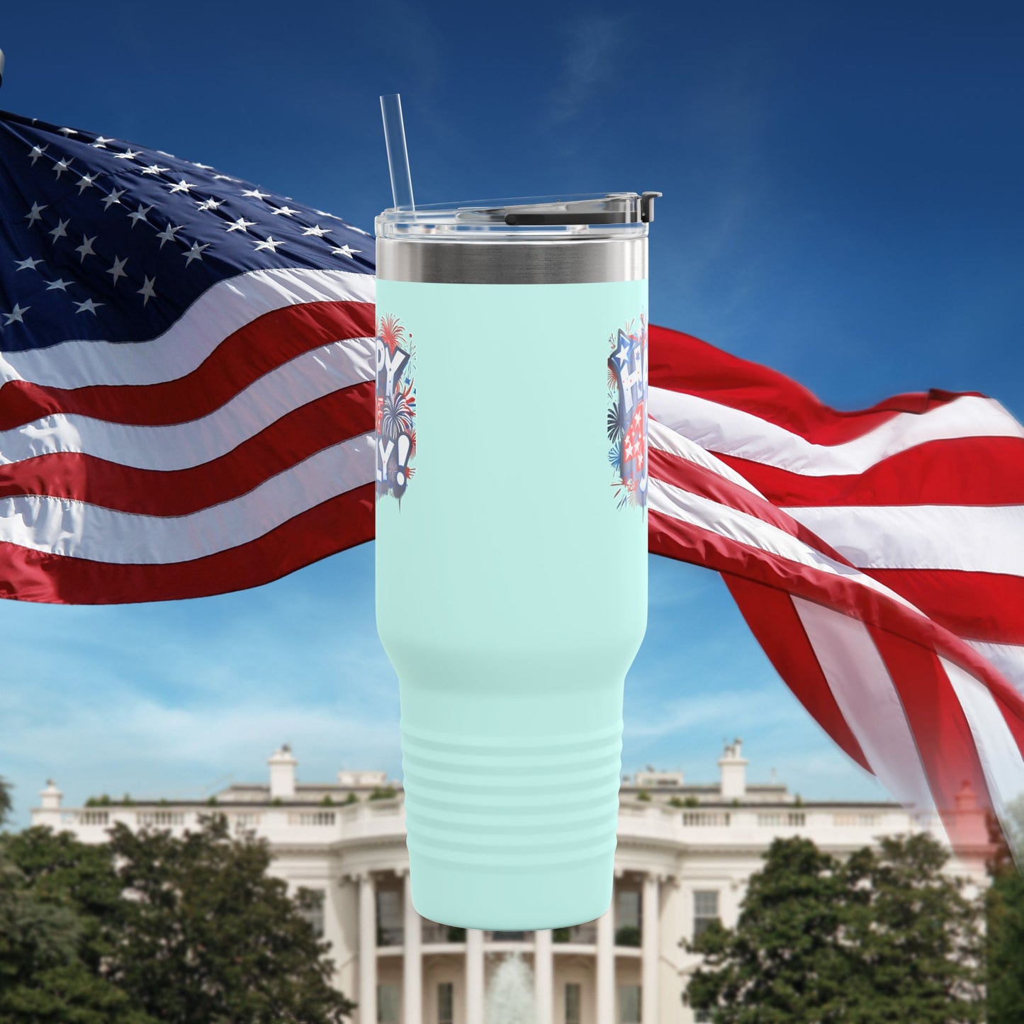 Patriotic Insulated Travel Mug - 40oz - Perfect for 4th of July Celebrations, BBQs, Camping, Family Gatherings, Gifts!