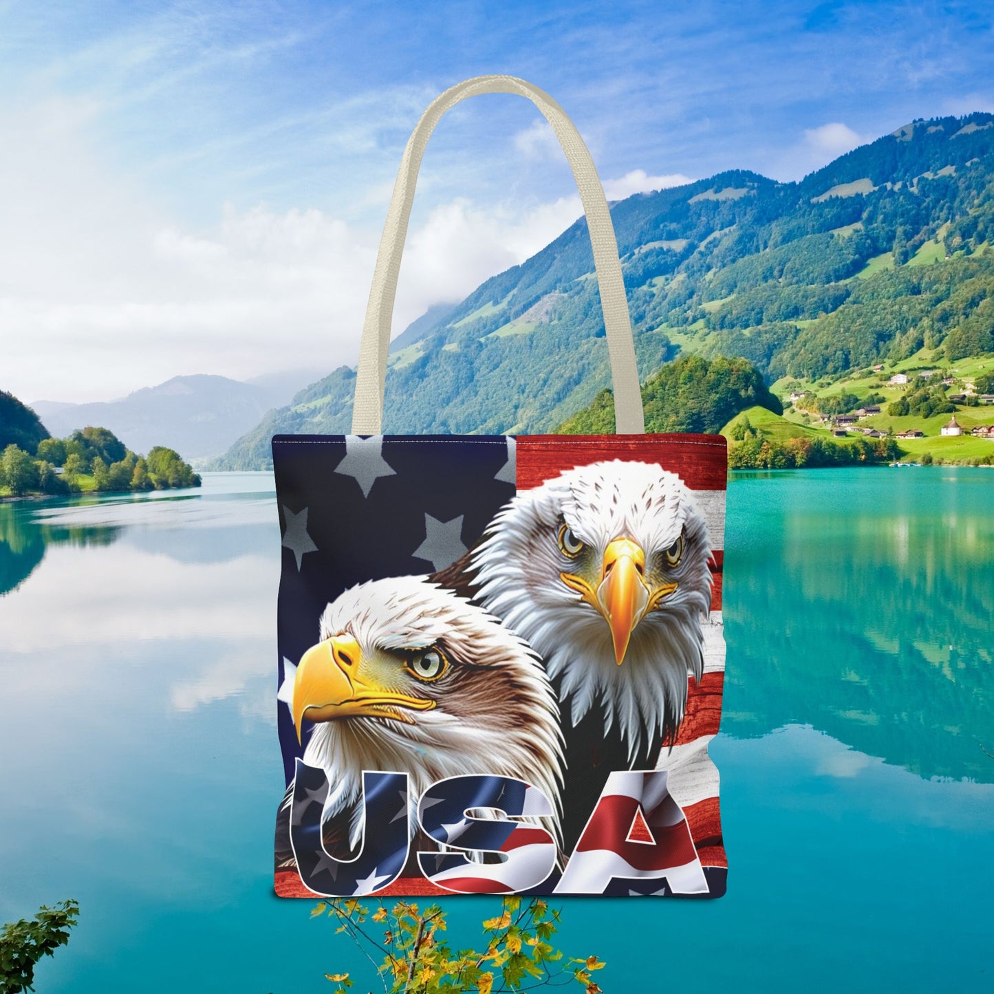 ๐บ๐ธ Patriotic ๐บ๐ธ USA ๐บ๐ธ Bald Eagles ๐บ๐ธ Tote Bag ๐บ๐ธ All Over Print ๐บ๐ธ American Flag Design ๐บ๐ธ Five Different Handle Colors ๐บ๐ธ Red ๐บ๐ธ Navy ๐บ๐ธ Black ๐บ๐ธ Beige ๐บ๐ธ White