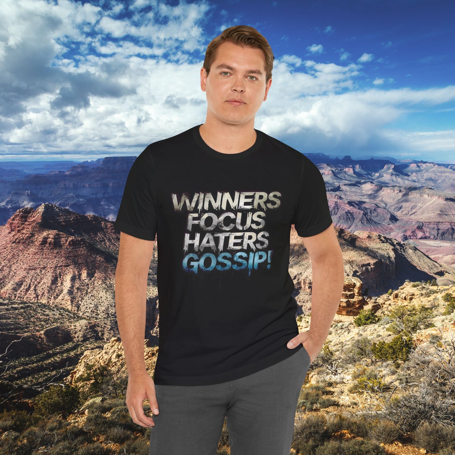 Winners Focus Haters Gossip! Tee - Motivational Graphic Shirt - Unisex Tee for Casual Wear - Gift for Friends - Streetwear Fashion