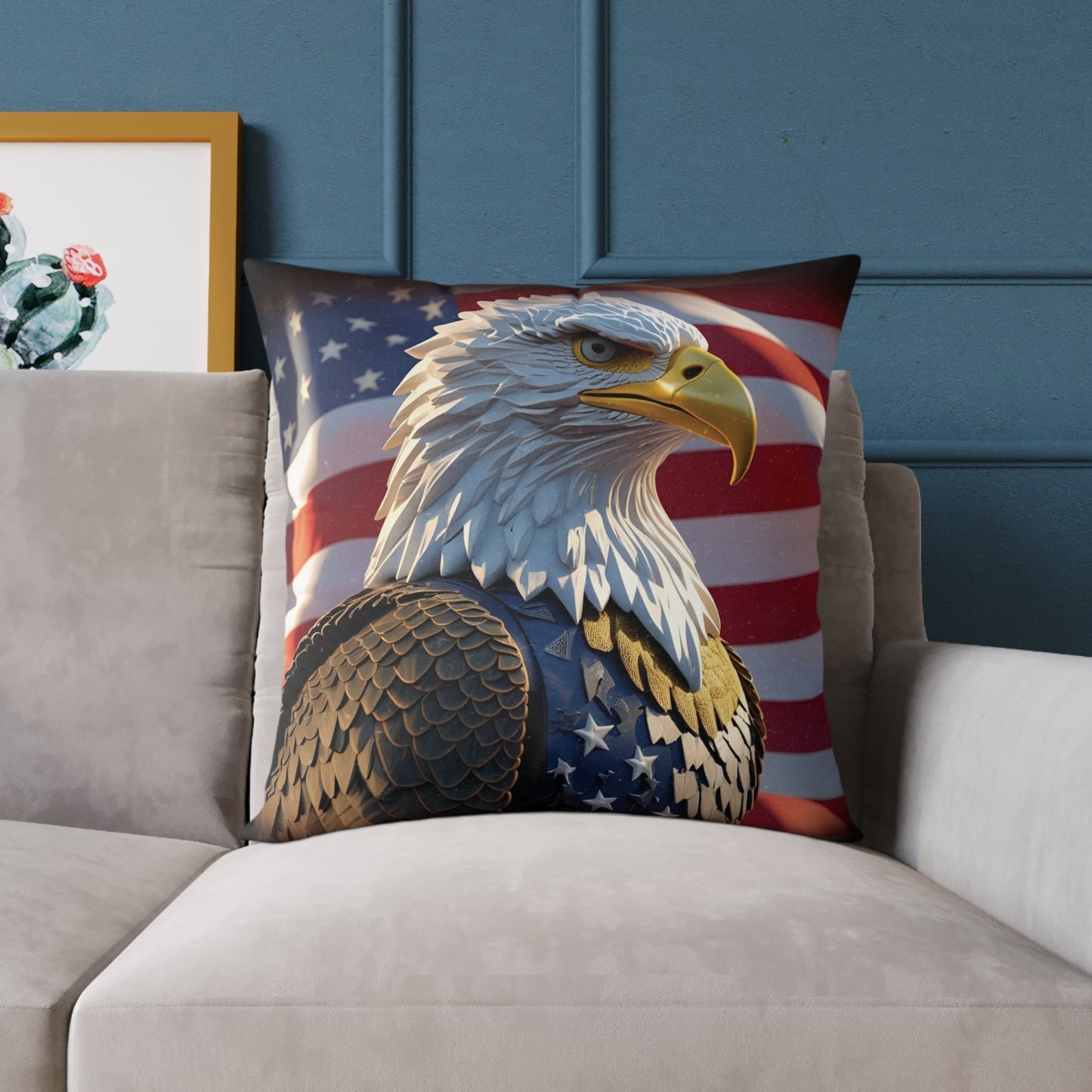Patriotic Red White Blue American Flag Bald Eagle Square Pillow