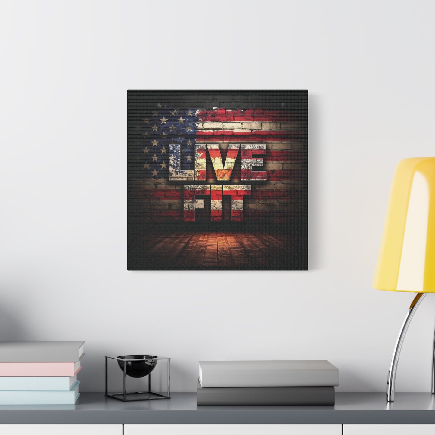 American Pride Canvas Wall Art - Live Fit Decor - Fitness Motivation - Patriotic Gift - USA Flag Artwork - Red White Blue -