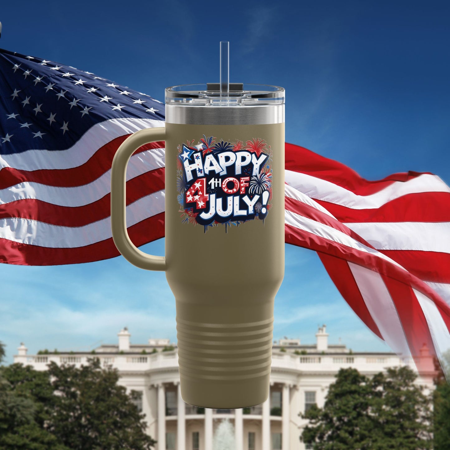 Patriotic Insulated Travel Mug - 40oz - Perfect for 4th of July Celebrations, BBQs, Camping, Family Gatherings, Gifts!