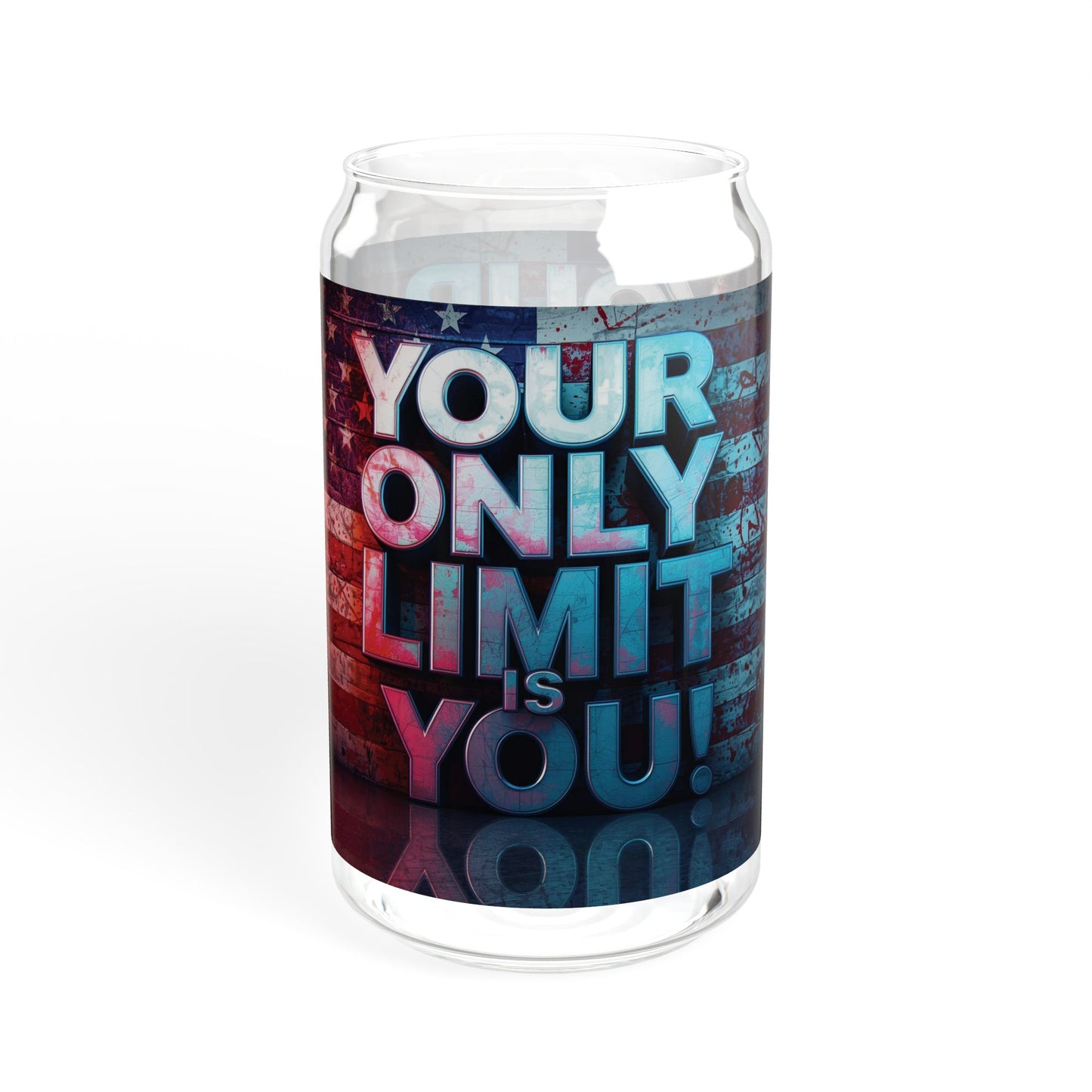 Inspirational Your Only Limit Is You! Sipper Glass, 16oz - Motivational Drinkware, USA Flag Design, Perfect for Gym, Home, Gifts