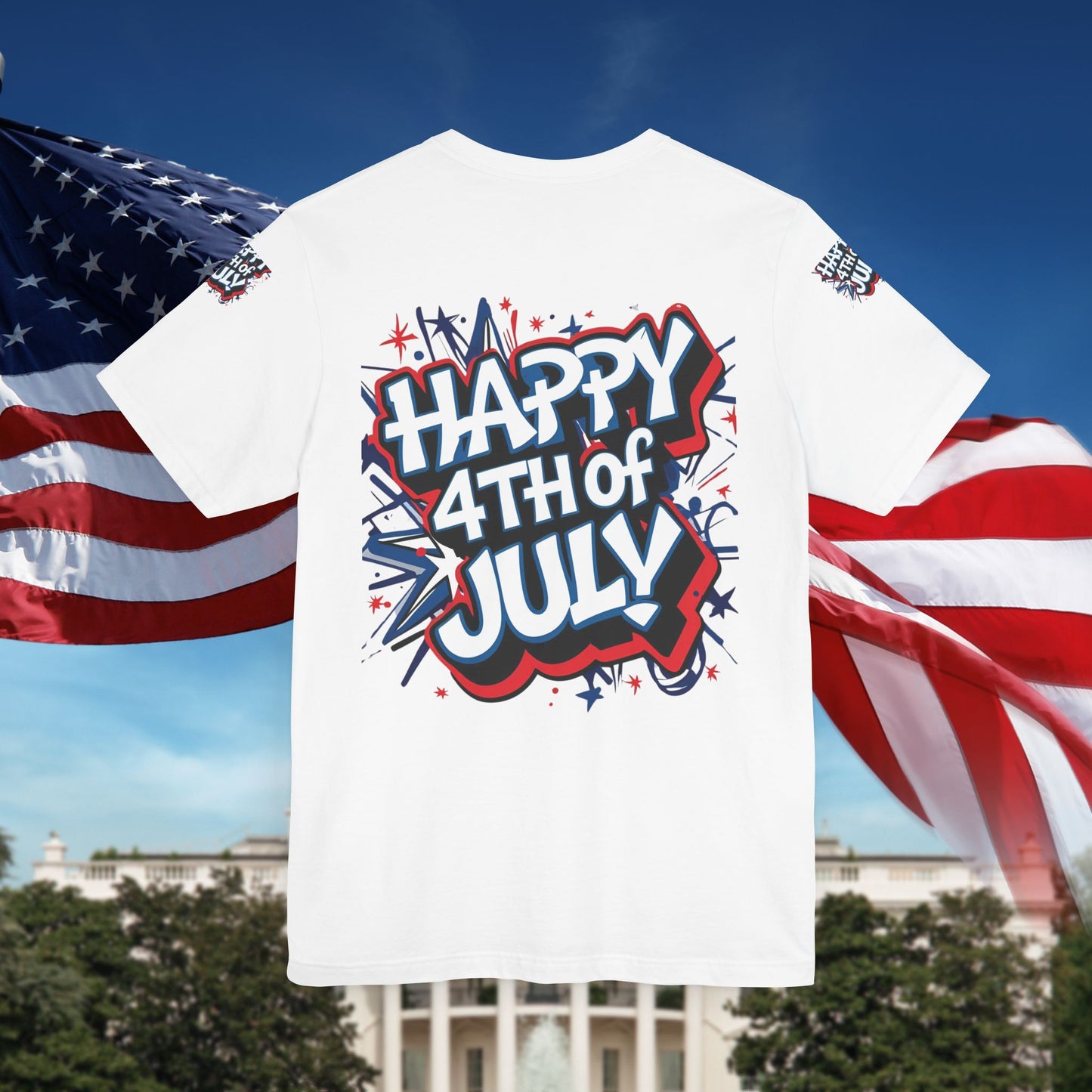Happy 4th Of July Unisex Jersey Short Sleeve Tee, Independence Day T-Shirt, Patriotic Shirt, Red White Blue Tee, USA Celebration Top
