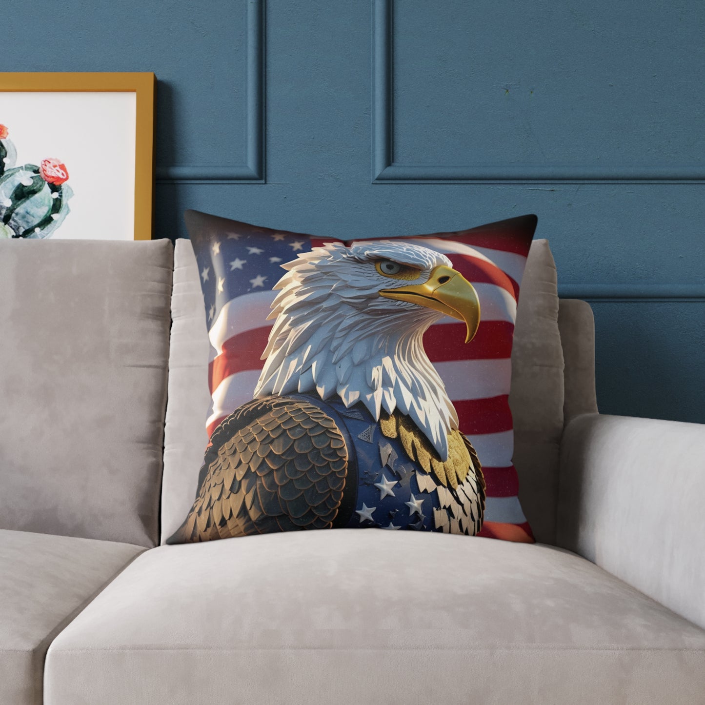 Patriotic Red White Blue American Flag Bald Eagle Square Pillow