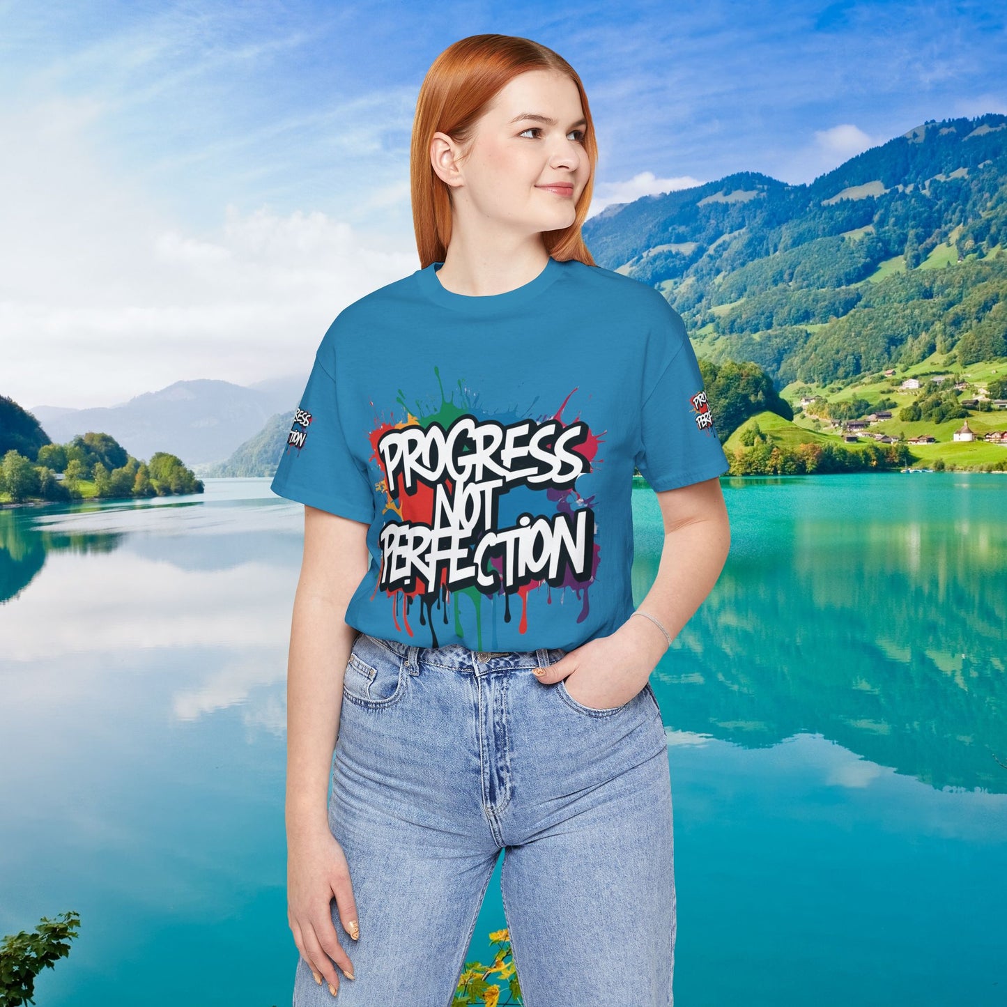 💥 Vibrant 💥 Eye-catching 💥 Motivational 💥 All Over Print 💥 Unisex T-shirt 💥 Progress Not Perfection 💥 Art-Inspired 💥 Apparel 💥 Sizes XS x 4XL 💥