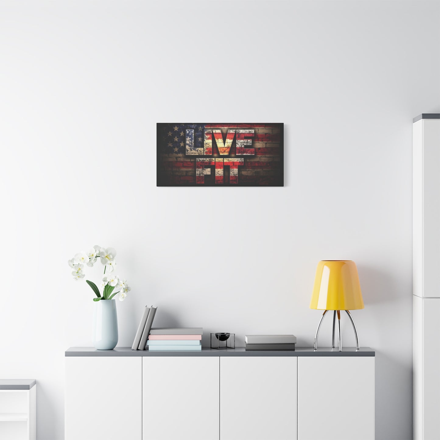 American Pride Canvas Wall Art - Live Fit Decor - Fitness Motivation - Patriotic Gift - USA Flag Artwork - Red White Blue -