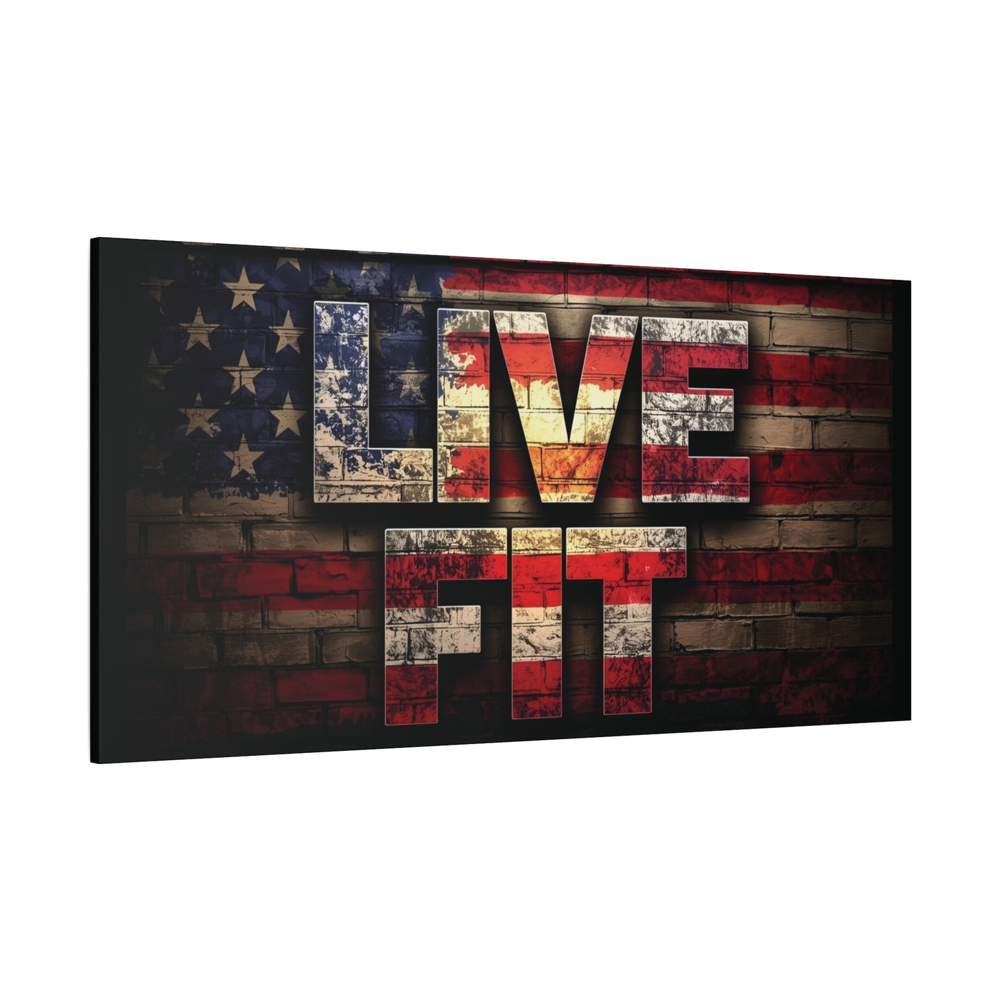 American Pride Canvas Wall Art - Live Fit Decor - Fitness Motivation - Patriotic Gift - USA Flag Artwork - Red White Blue -