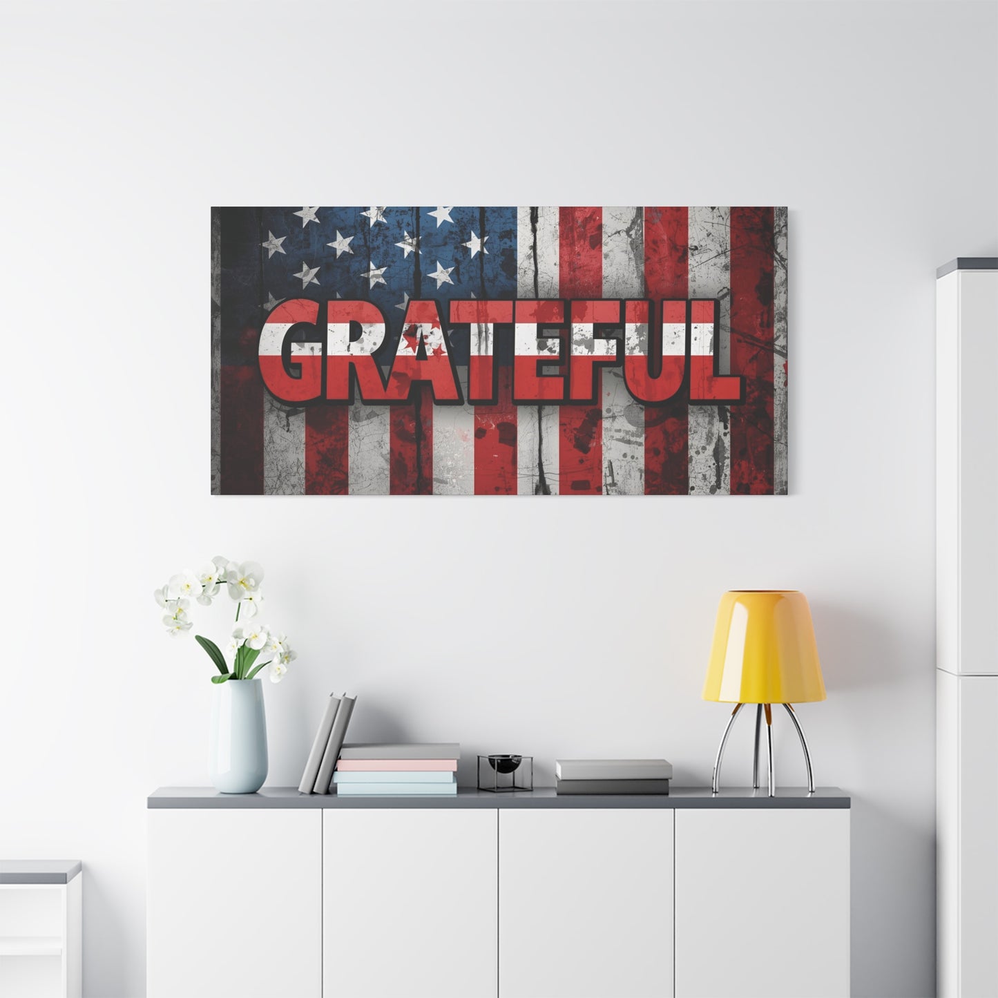 Grateful American Flag Wall Art | Patriotic Canvas Decor, Home Wall Decor, Inspirational Gift, 4th of July Decoration, Veteran's Day