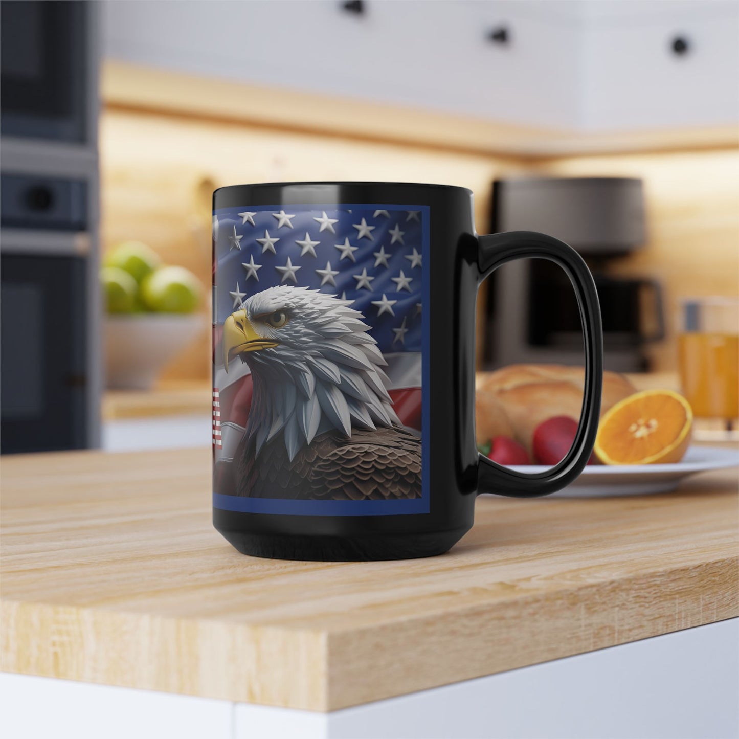 Patriotic USA Bald Eagle Ceramic Coffee Mug – Red, White & Blue American Flag Cup – Black Ceramic 11oz & 15oz – Veterans Day Gift, Independence Day Decor