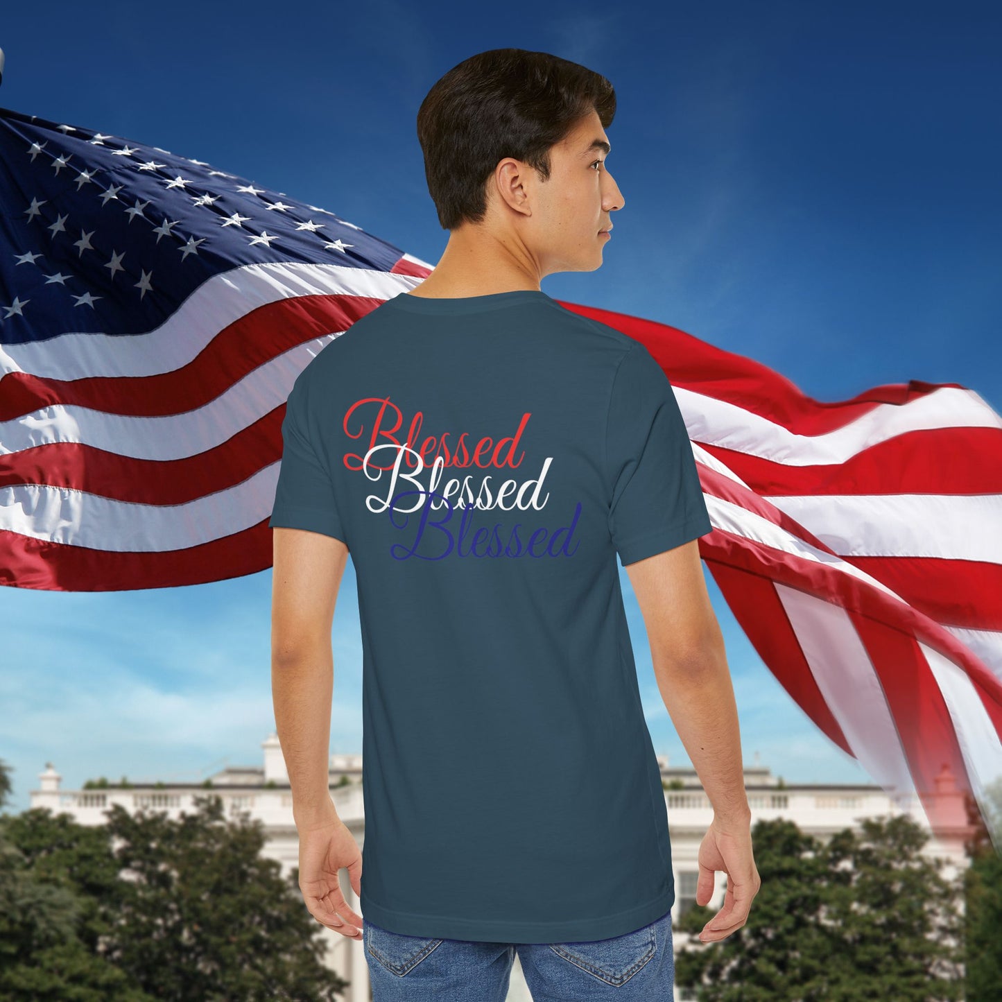 Red White Blue Blessed Design Unisex Tee