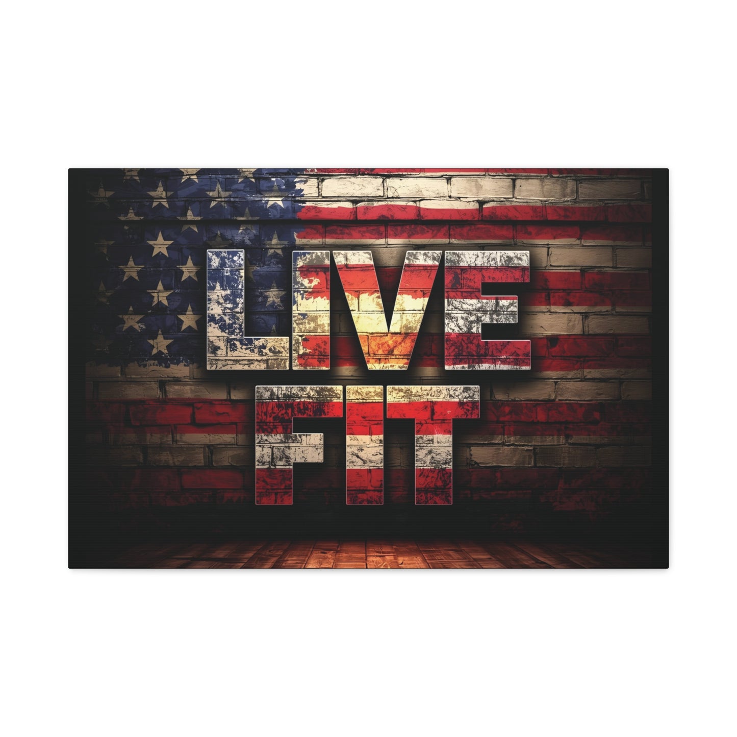 American Pride Canvas Wall Art - Live Fit Decor - Fitness Motivation - Patriotic Gift - USA Flag Artwork - Red White Blue -