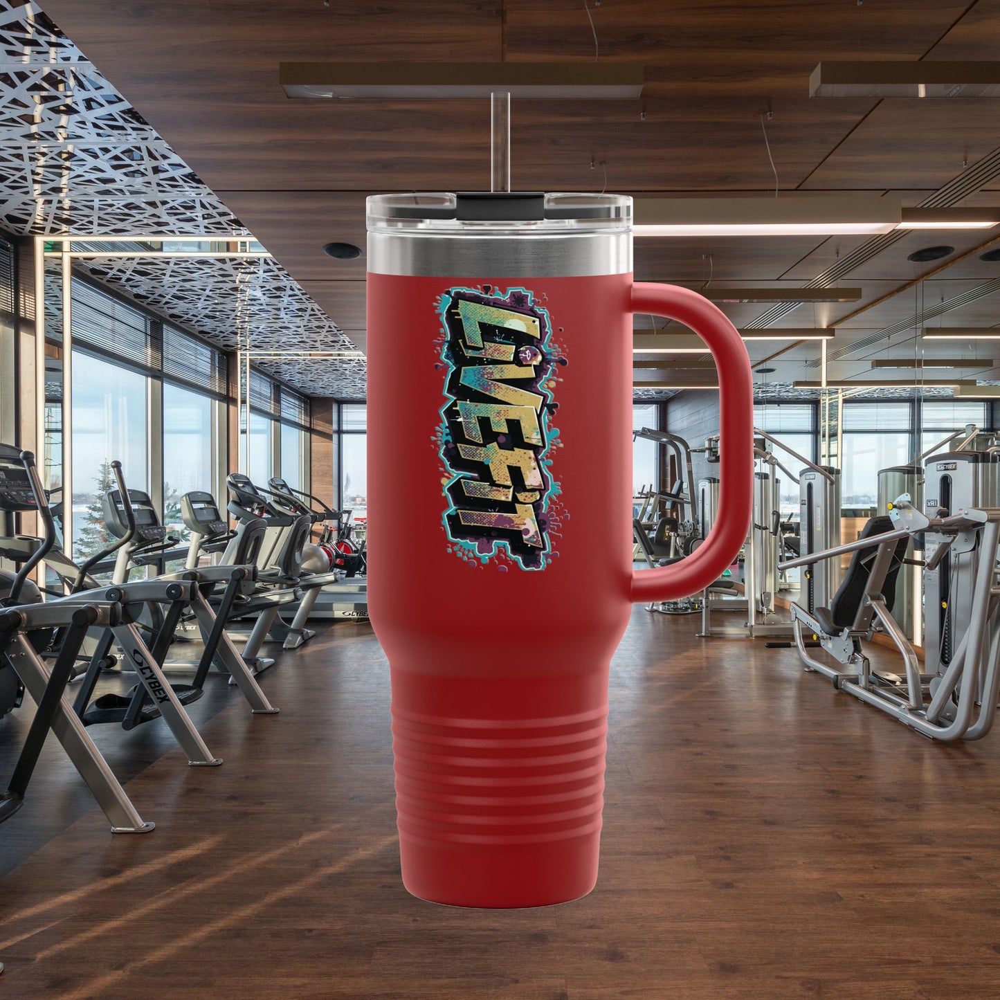 Insulated Travel Mug, Live Fit, 40oz Fitness Water Bottle, Gym Coffee Cup, Durable Travel Tumbler, Motivational Drinkware