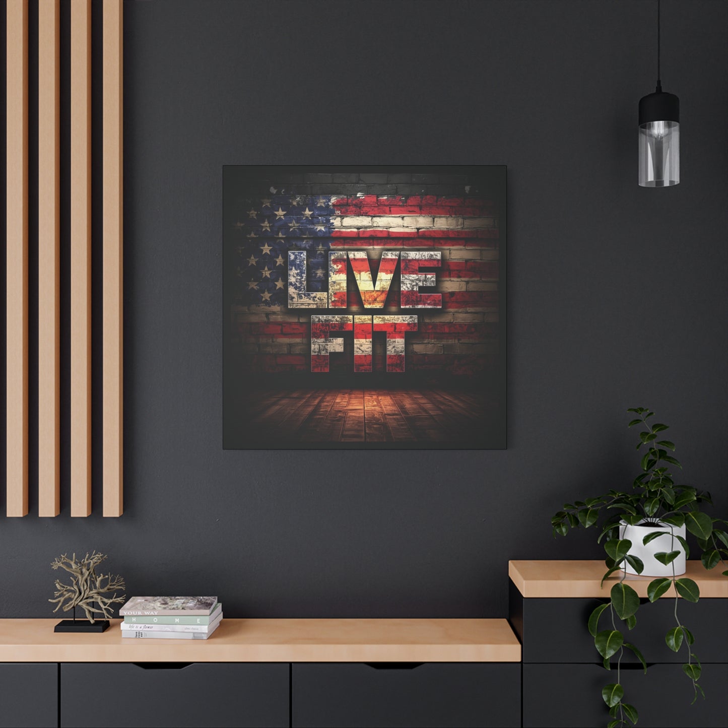 American Pride Canvas Wall Art - Live Fit Decor - Fitness Motivation - Patriotic Gift - USA Flag Artwork - Red White Blue -