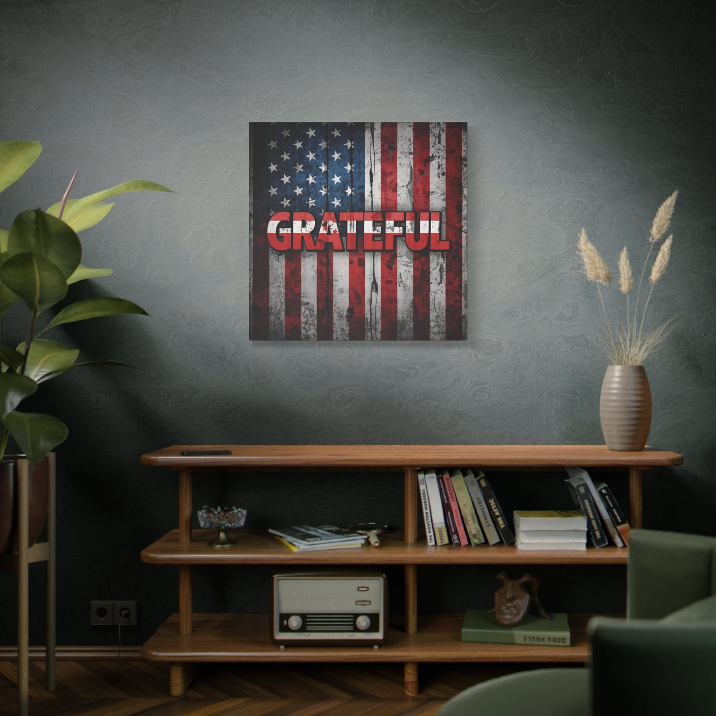 Grateful American Flag Wall Art | Patriotic Canvas Decor, Home Wall Decor, Inspirational Gift, 4th of July Decoration, Veteran's Day