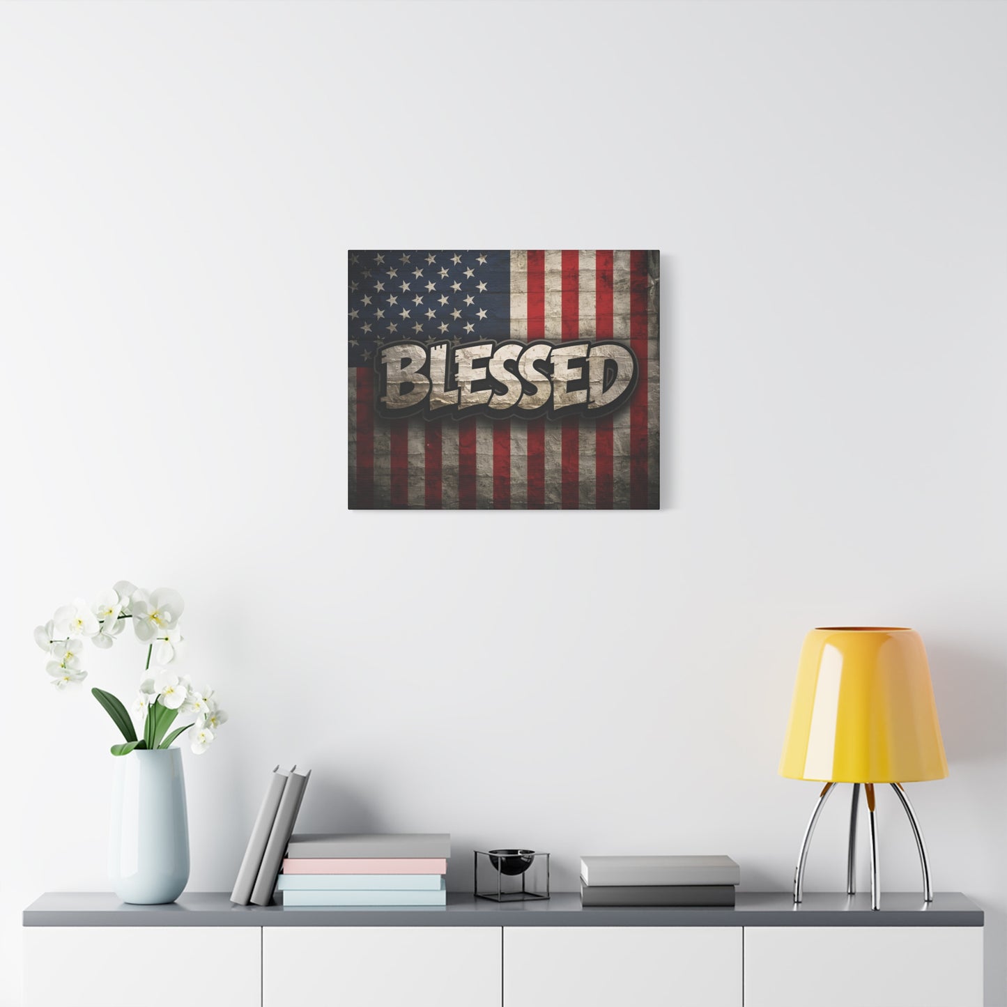 Blessed American Flag Canvas Wall Art, Patriotic Home Decor, Inspirational Gift, Rustic Wall Decor, Americana Artwork