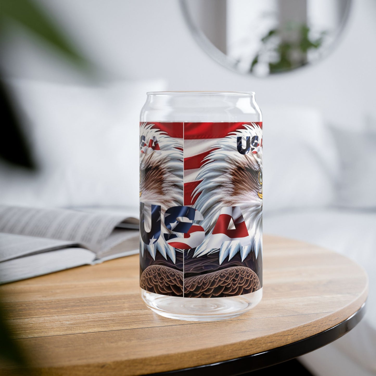 💥Patriotic 💥 USA 💥 Bald Eagles 💥 16oz 💥 Sipper Glass💥 with BPA-Free Tritan Straw & 💥 Bamboo Lid 💥