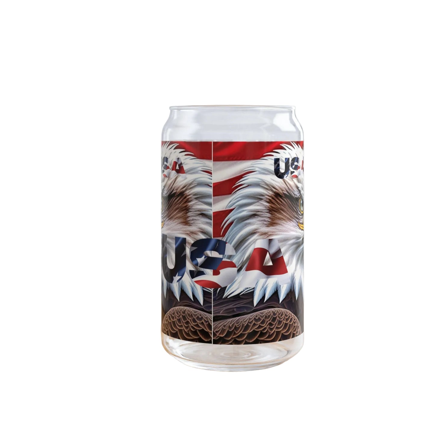 Patriotic Bald Eagle Sipper Glass - 16oz with Bamboo Lid & Straw - USA Gift