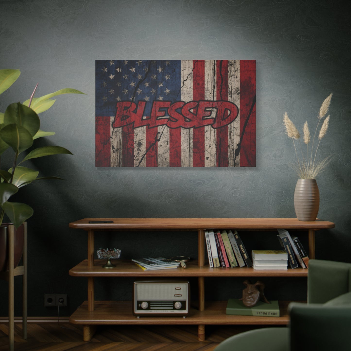 Blessed Patriotic Canvas Wall Art, Americana Decor, Home Wall Decoration, Rustic Flag Artwork, US Flag Decor