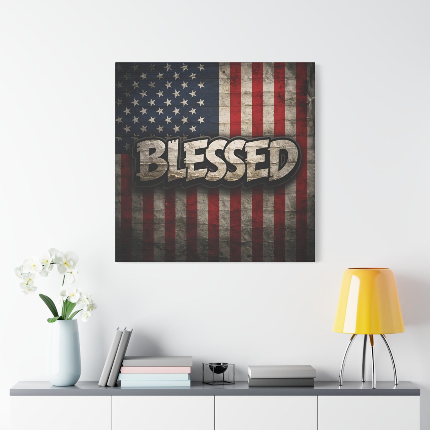 Blessed American Flag Canvas Wall Art, Patriotic Home Decor, Inspirational Gift, Rustic Wall Decor, Americana Artwork