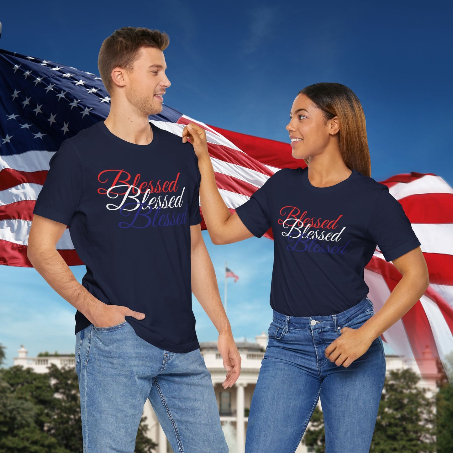 Red White Blue Blessed Design Unisex Tee