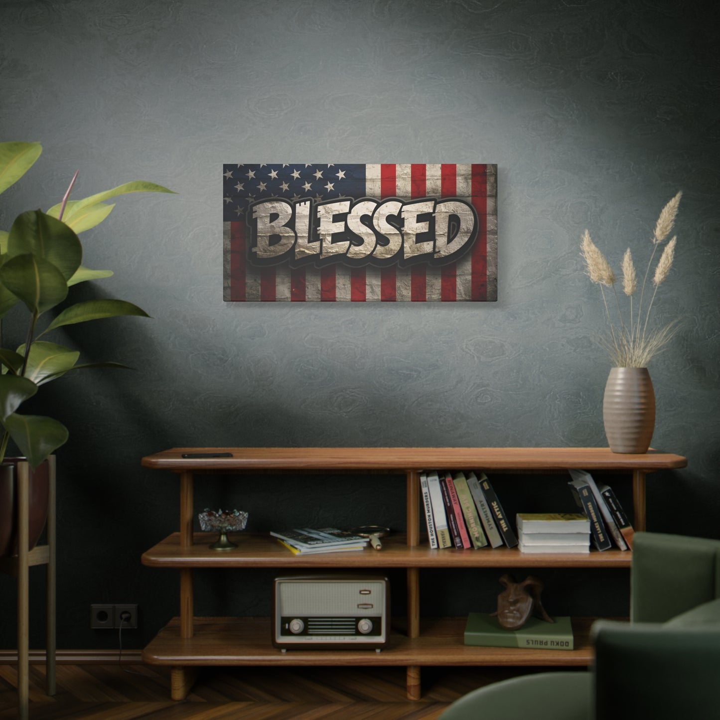Blessed - Vintage American Flag - Red White & Blue - Canvas Wall Art - Patriotic Home Decor - Inspirational Gift - Rustic Wall Decor - Americana Artwork -